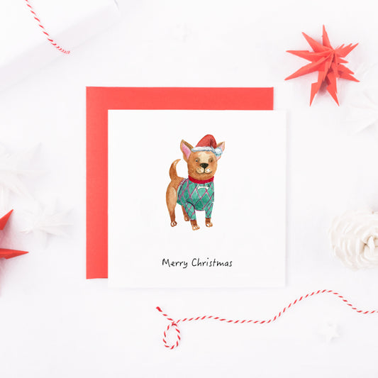 Watercolour Chihuahua Dog Christmas Card