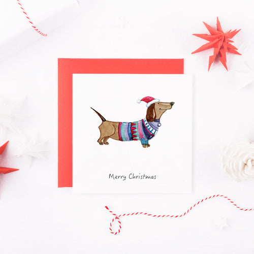 Watercolour Dachshund Dog Christmas Card