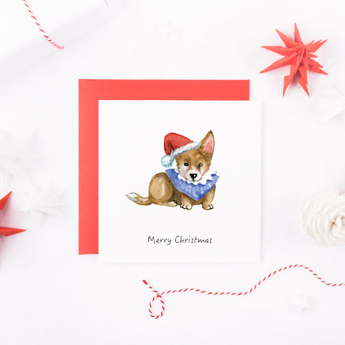 Watercolour Corgi Dog Christmas Card