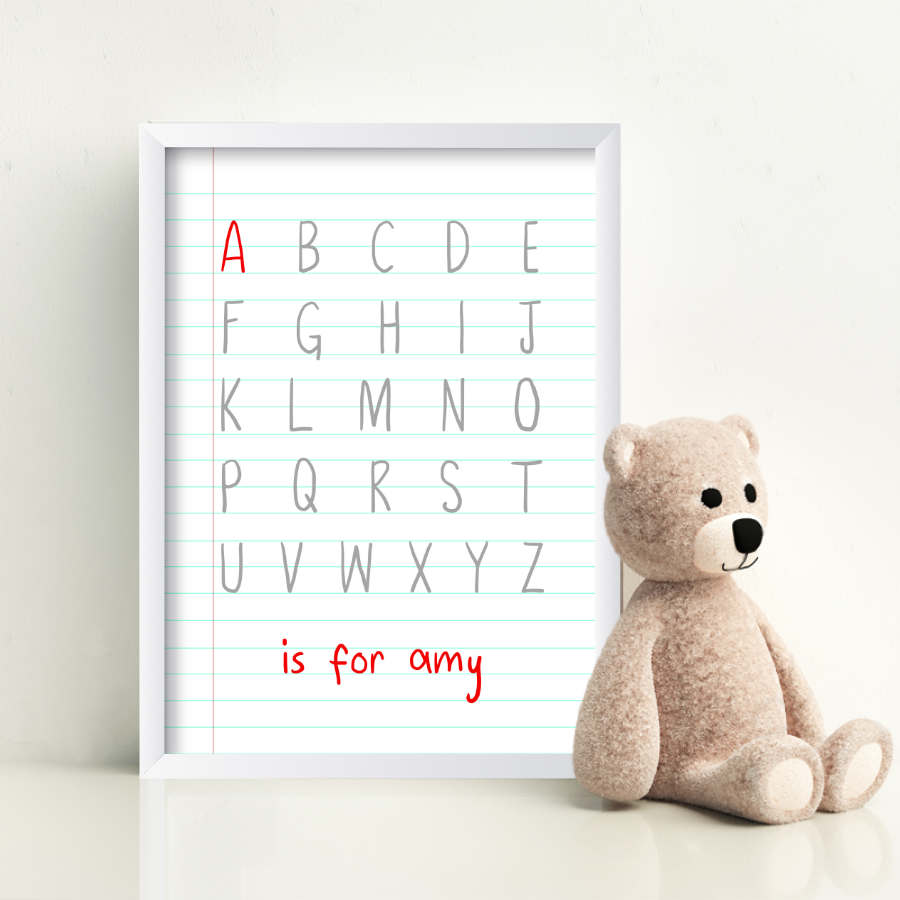 Personalised Baby Children Alphabet Is For Print-A-white