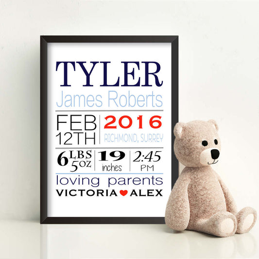 Personalised Born On Day New Baby Print-black