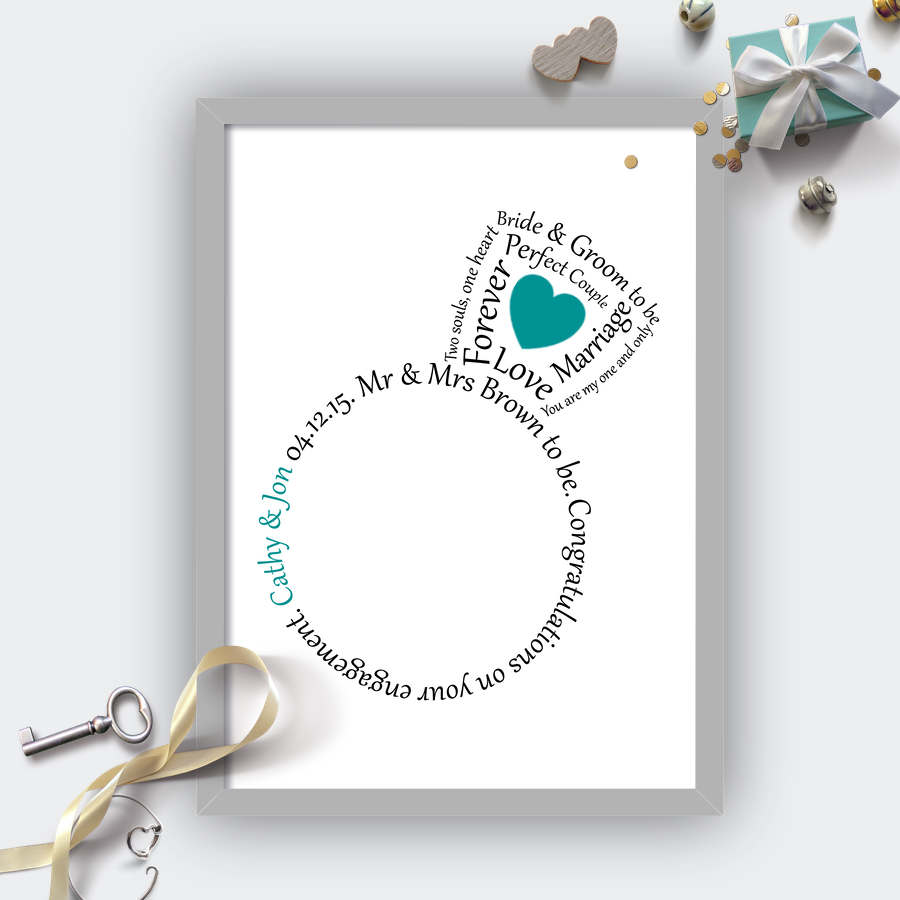 Personalised Engagement Ring Heart Print-grey