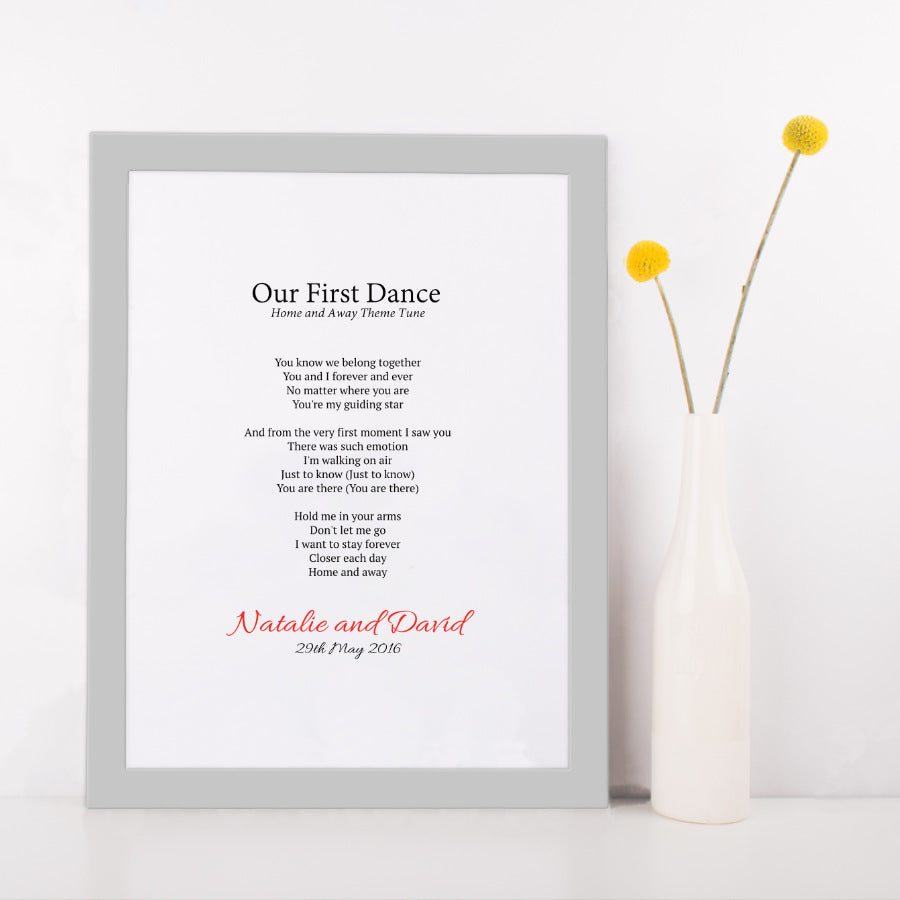 Personalised First Dance Wedding Lyrics Print-grey