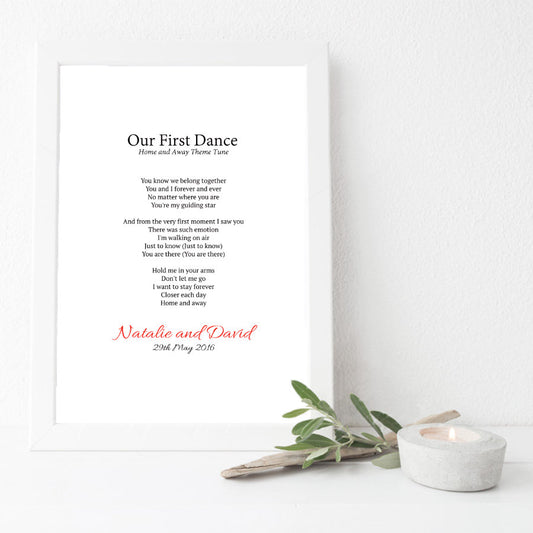 Personalised First Dance Wedding Lyrics Print-white