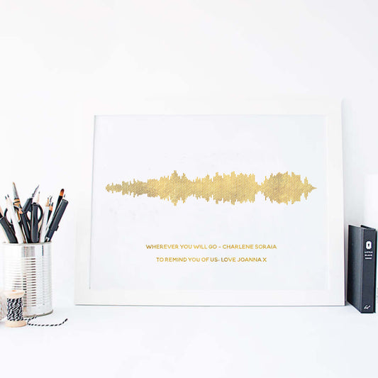 Personalised Gold Foil Favourite Song Sound Wave Print-white
