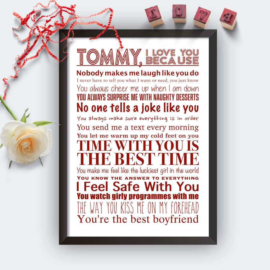 Personalised I Love You Because Print Black