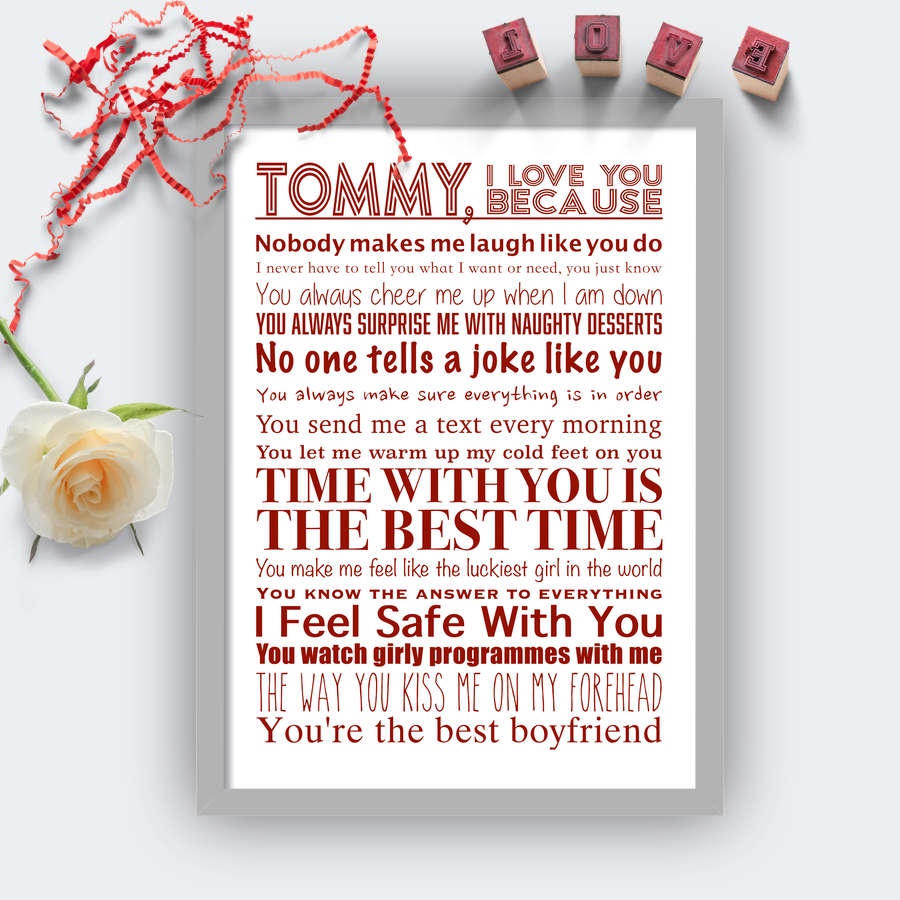Personalised I Love You Because Print Grey