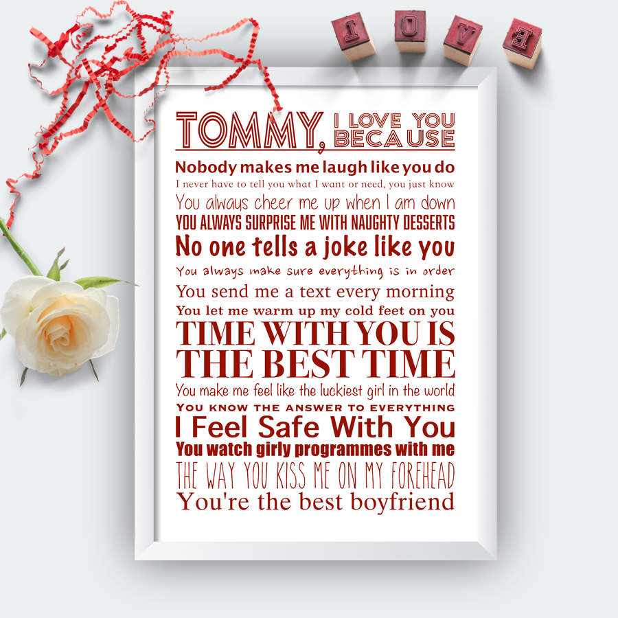 Personalised I Love You Because Print White