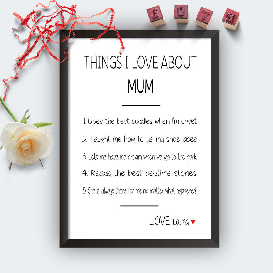 Personalised Things I Love About Mum Print-black