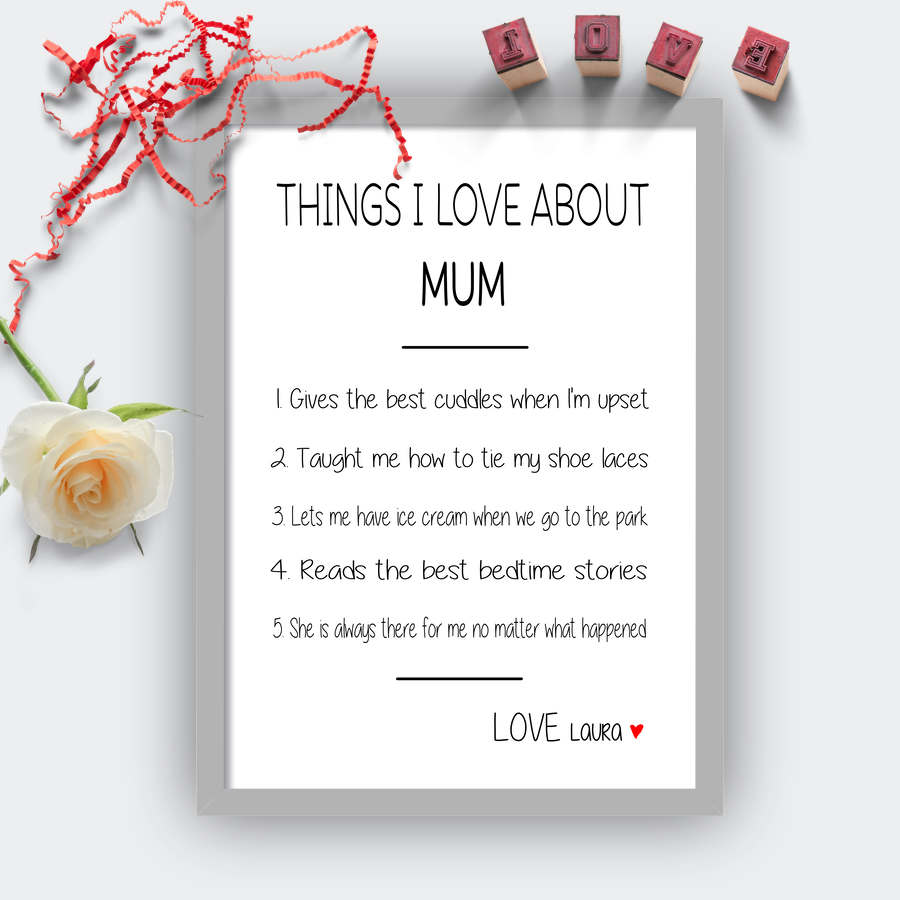 Personalised Things I Love About Mum Print-grey