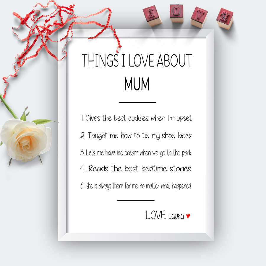 Personalised Things I Love About Mum Print-white
