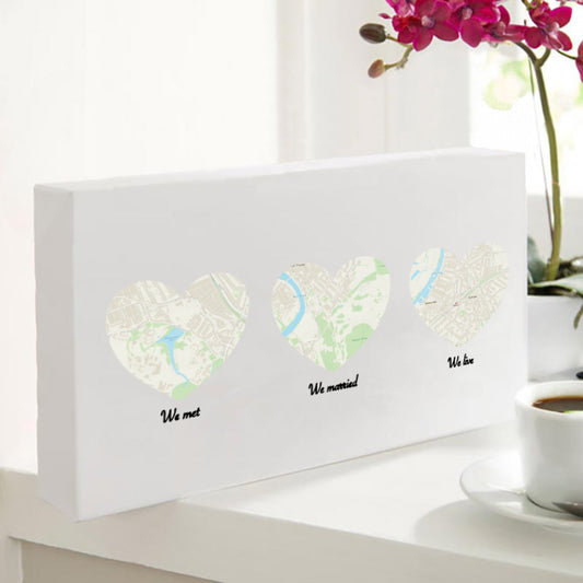 Personalised Trio Of Heart Maps Canvas