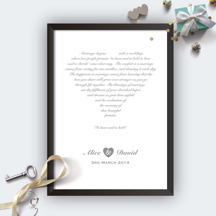 Personalised Wedding Heart Print Black