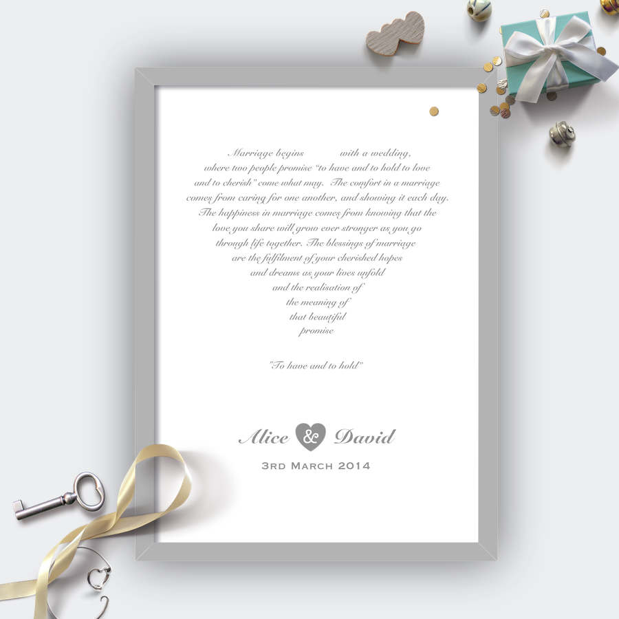 Personalised Wedding Heart Print Grey