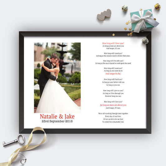 Personalised Wedding Song Lyrics And Photo Print-Black
