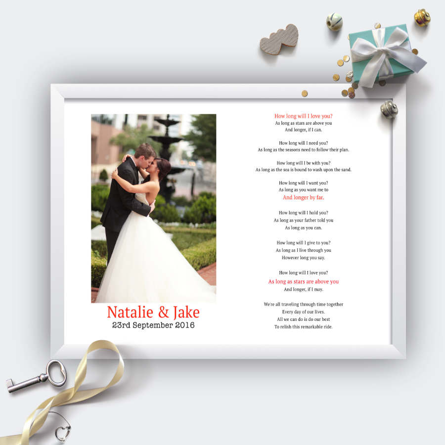 Personalised Wedding Song Lyrics And Photo Print-White