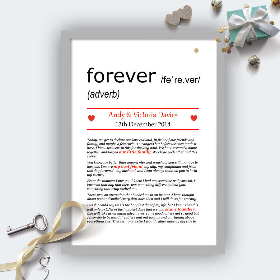 Personalised Wedding Vows Definition Print Grey