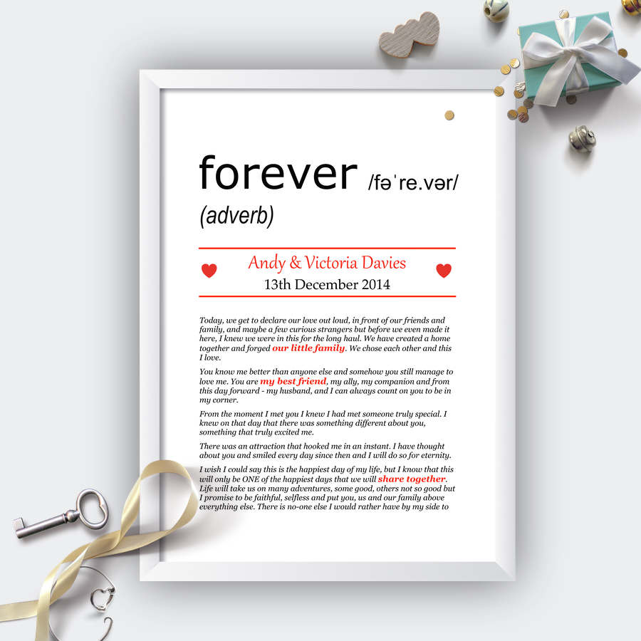 Personalised Wedding Vows Definition Print White