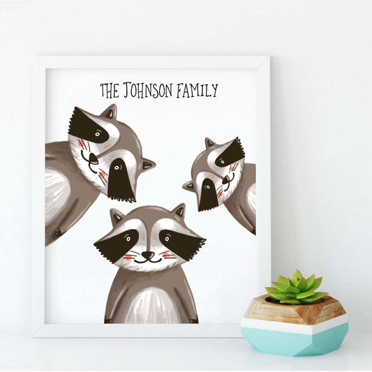 Personalised Raccoon Family Print