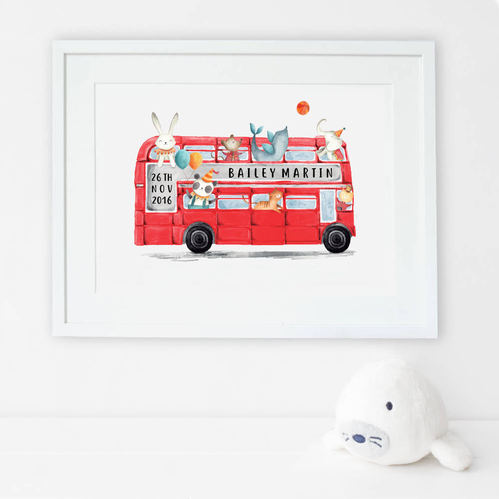Personalised London Bus Nursery Print