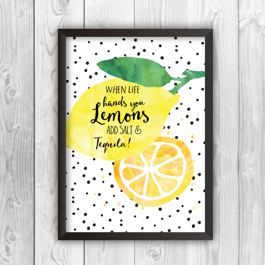 When Life Hands You Lemons Add Salt And Tequila Print-black